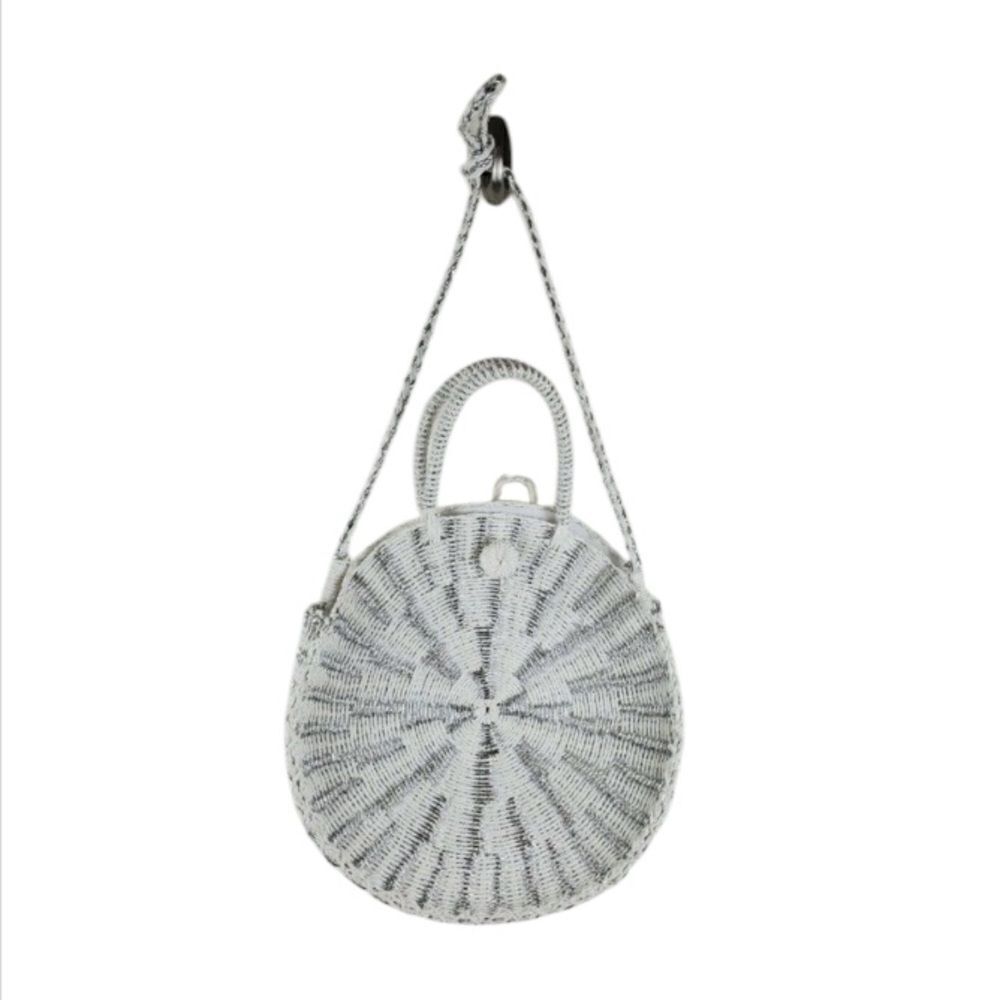 Mudpie white and silver wicker handbag shoulder strap and handles used 1x EUC